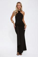 Glitter Through Twilight Halter Maxi Dress Black