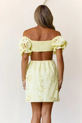 Love That Lasts Off Shoulder Embroidered Mini Dress Yellow