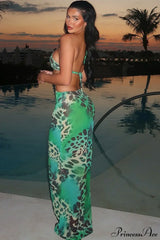 Floral Hollow Backless Tie Bodycon Maxi Dress
