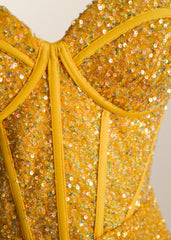 Yellow Sequin Corset Mermaid Long Party Dress