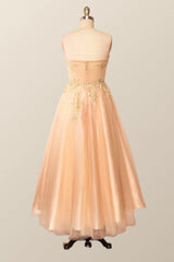 Sweetheart Champagne Tulle Tea Length Dress with Gold Sequins