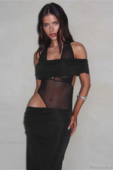 Off Shoulder Spliced Slim Maxi Dress