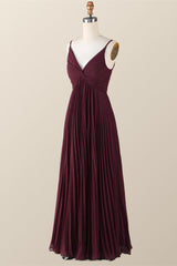 Twisted Front Burgundy Chiffon Long Bridesmaid Dress